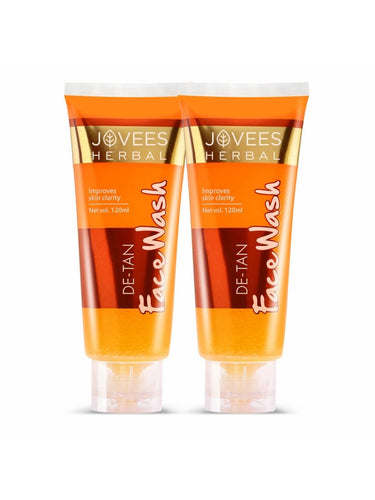 Jovees Herbal Detan Facewash For Glowing and Clear Skin With Liquorice & bearberry Ext. | Gentle Cleanser For Brighten, Even Tone and Hydrates Skin | Suitable for All Skin Types - 120ml (Pack of 2)